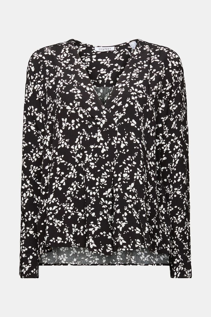 Blusa de crepé estampado con cuello en V, NEW BLACK, detail image number 6