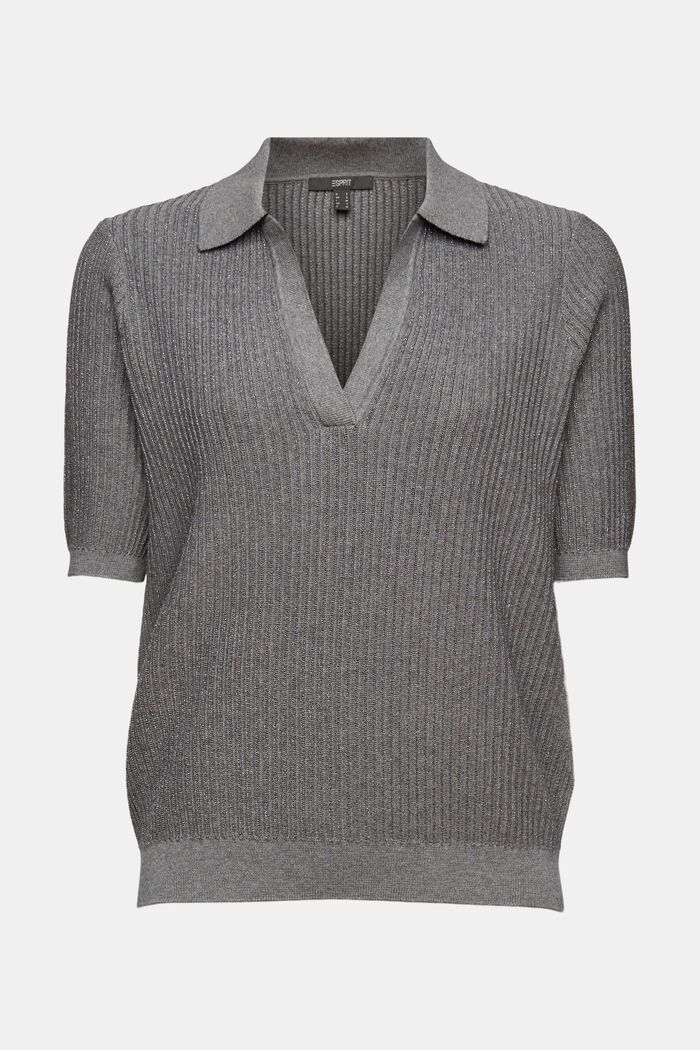 Jersey de manga corta con cuello de polo, algodón ecológico, MEDIUM GREY, overview