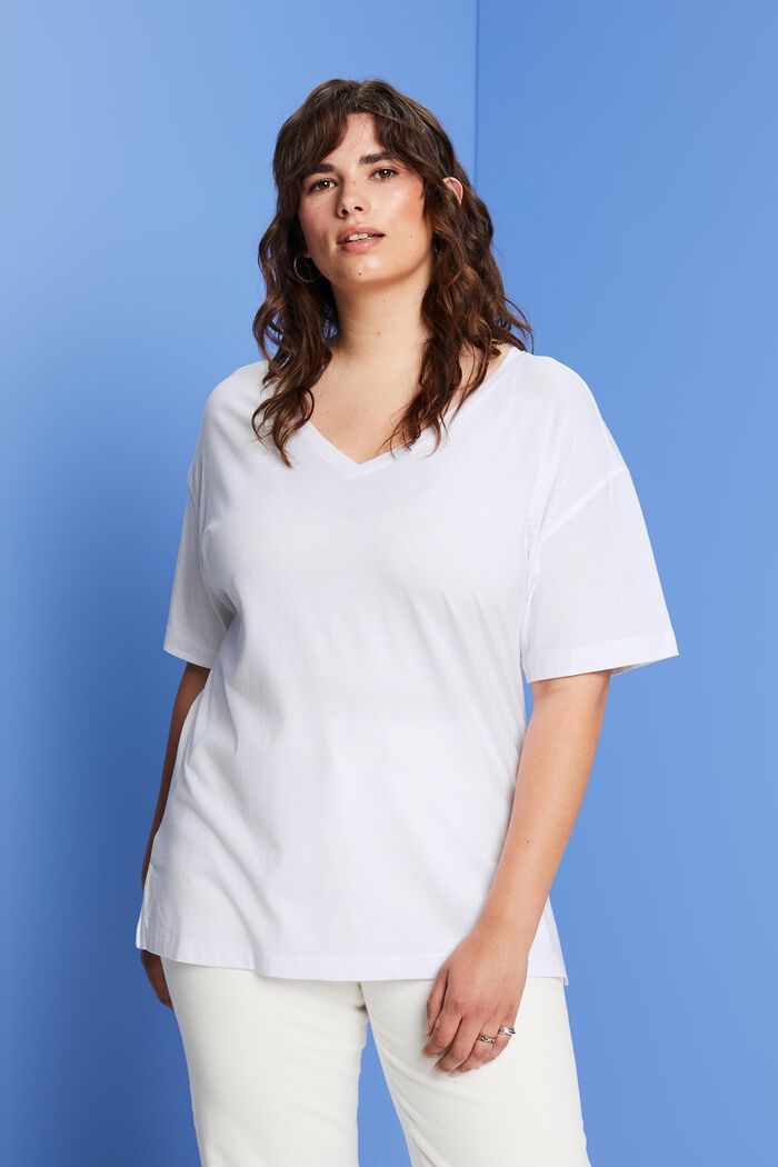 CURVY Camiseta con cuello en pico, TENCEL™, WHITE, detail image number 0