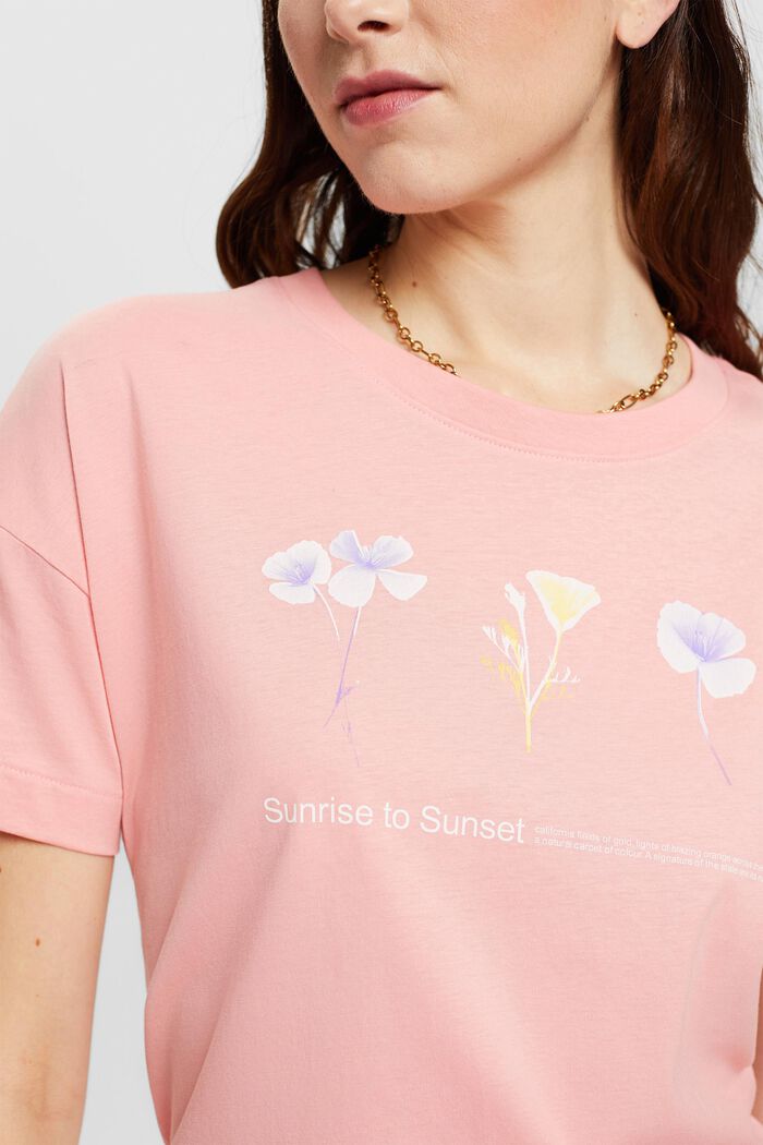 Camiseta con estampado floral en el pecho, PINK, detail image number 4