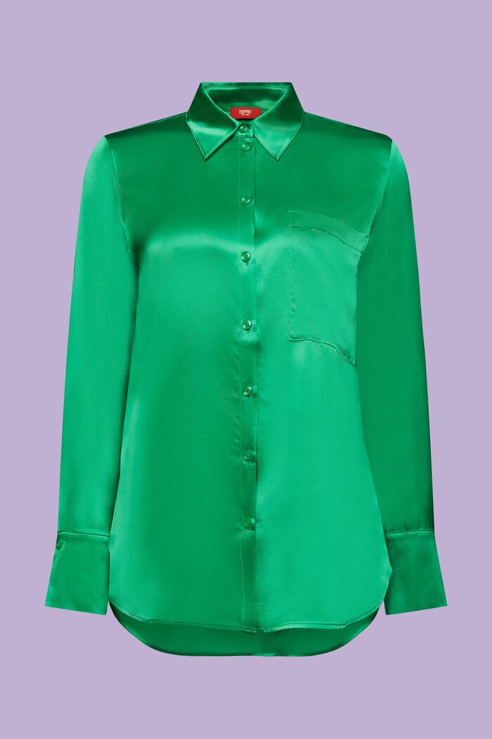 Blusa camisera en satén, GREEN, detail image number 5