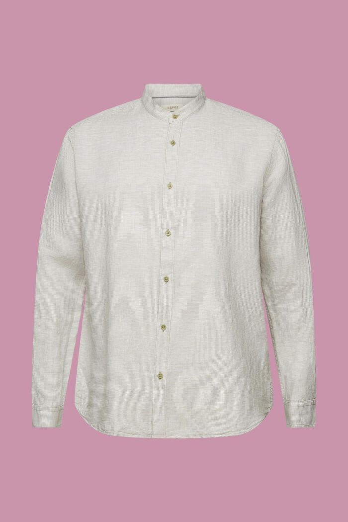 Camisa de mezcla de lino con cuello mao y diseño de pata de gallo, LIGHT KHAKI, detail image number 6