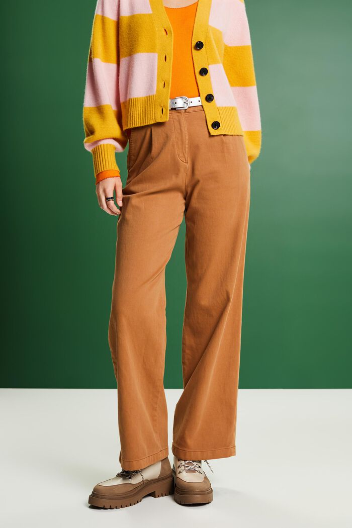 Pantalones chinos de corte ancho y tiro alto, CARAMEL, detail image number 0
