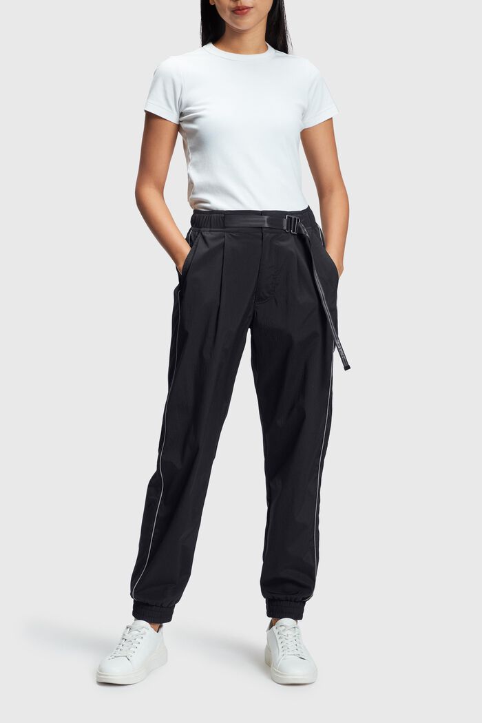 Pantalón deportivo de cintura alta con hebilla, BLACK, detail image number 0