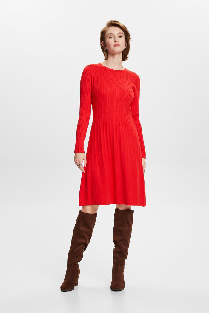 Vestido plisado en punto de canalé, RED, detail image number 0