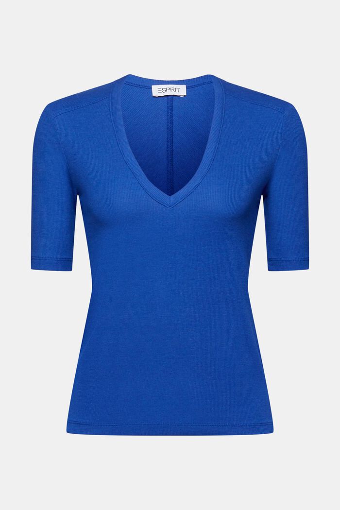 Camiseta acanalada con cuello en pico, BRIGHT BLUE, detail image number 5
