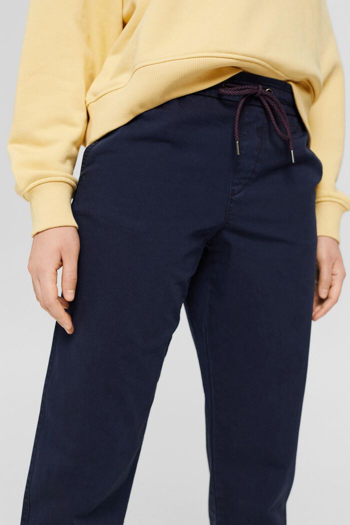 Pantalón con cordón en la cintura de algodón Pima, NAVY, detail image number 0