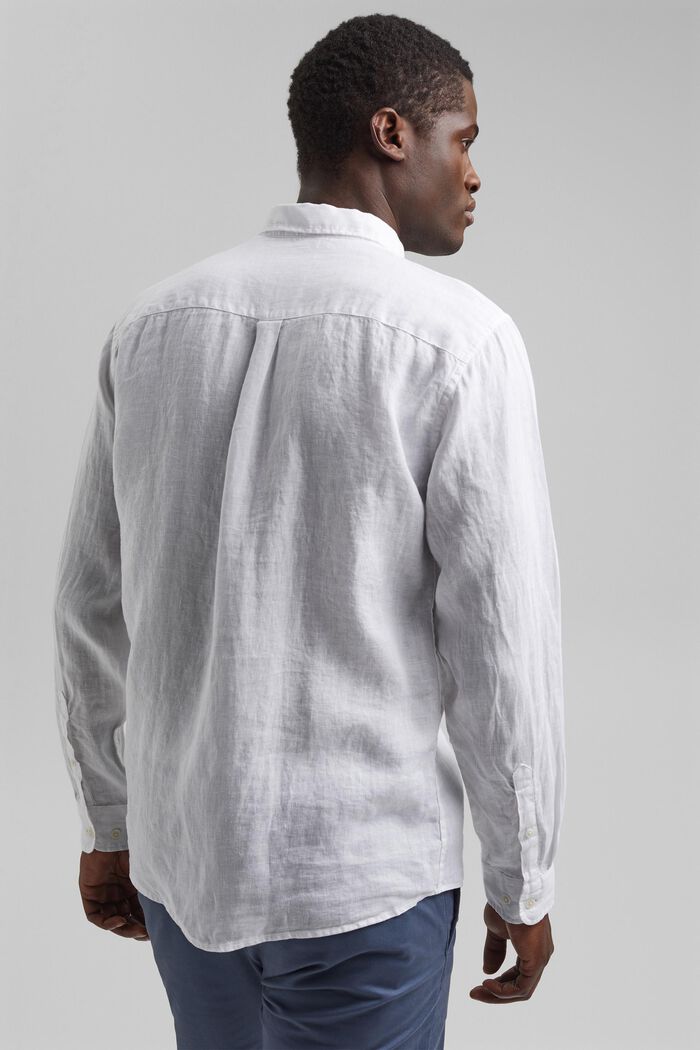 Camisa de cuello abotonado en 100% lino, WHITE, detail image number 3