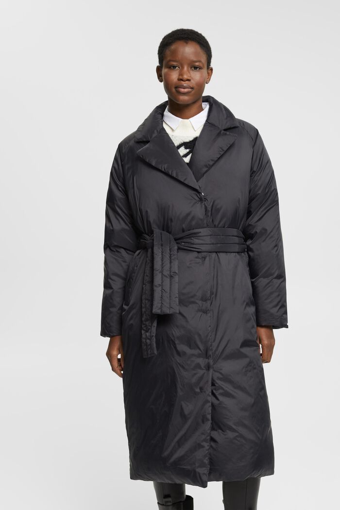 Abrigo largo con relleno de plumón reciclado, BLACK, detail image number 0