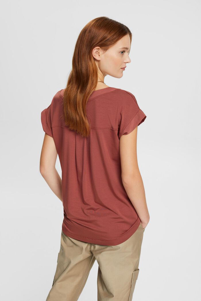 Camiseta con cuello en pico, TENCEL™, RUST BROWN, detail image number 3