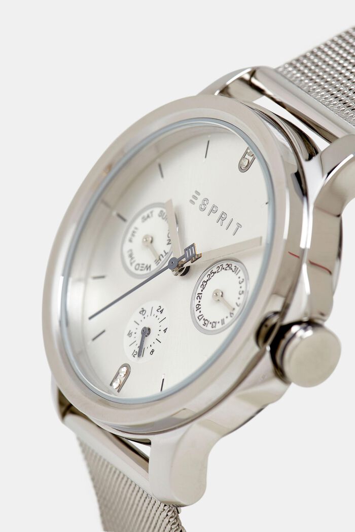 Reloj multifunción con pulsera de malla, SILVER, detail image number 1