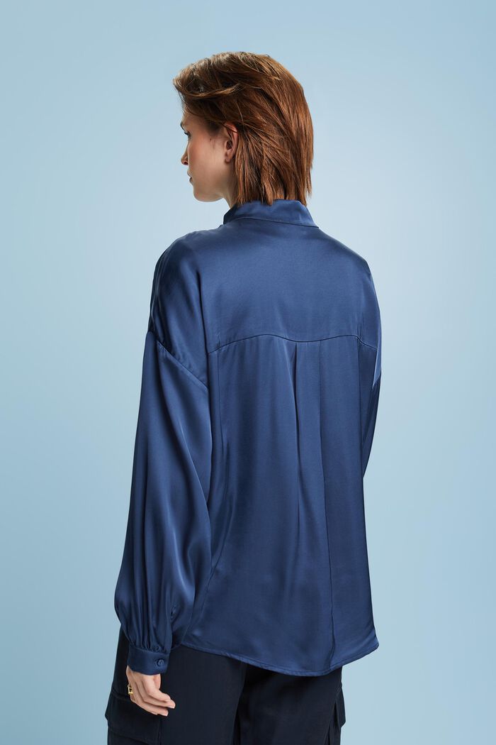 Blusa de satén con botones en la parte delantera, GREY BLUE, detail image number 4