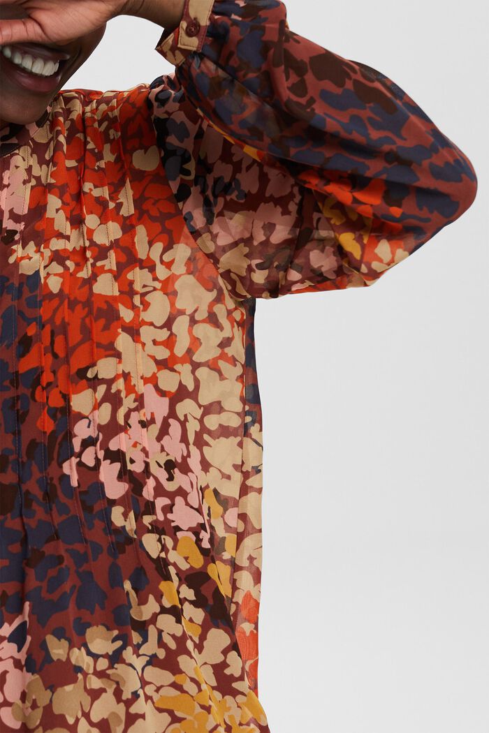 Blusa de gasa con estampado y plisada, RUST BROWN, detail image number 0