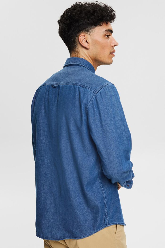 Camisa vaquera en 100 % algodón, BLUE MEDIUM WASHED, detail image number 3
