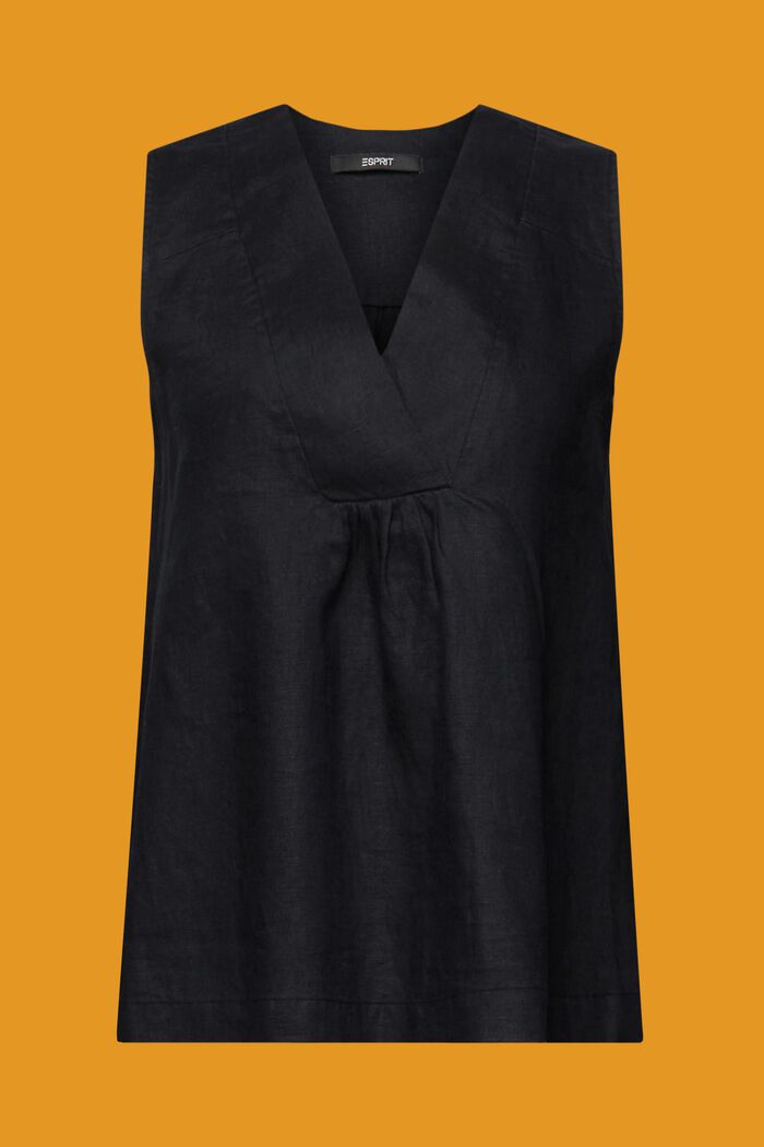 Blusa sin mangas de lino de corte babydoll, BLACK, detail image number 5