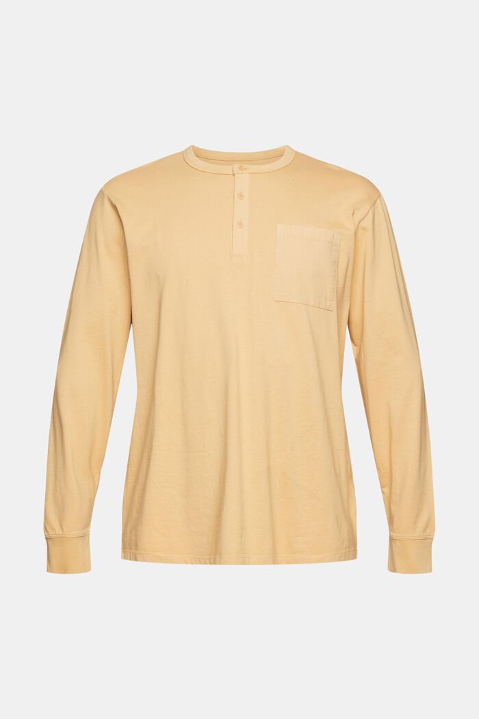 Camiseta de manga larga con botones, 100 % algodón, SAND, overview