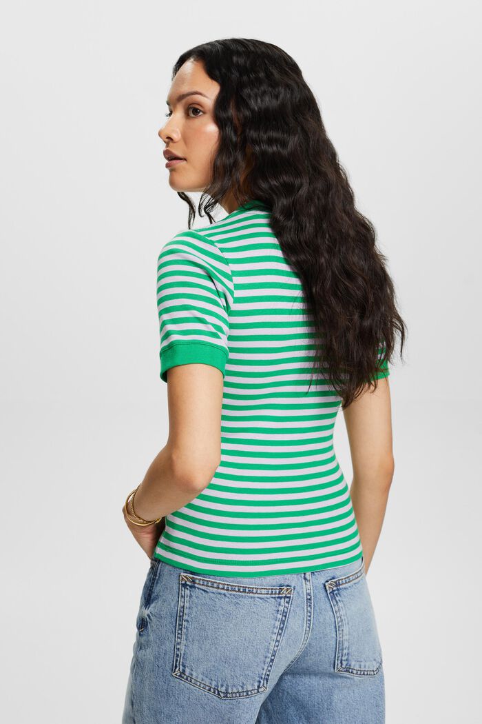 Camiseta de algodón con logotipo a rayas, GREEN, detail image number 4