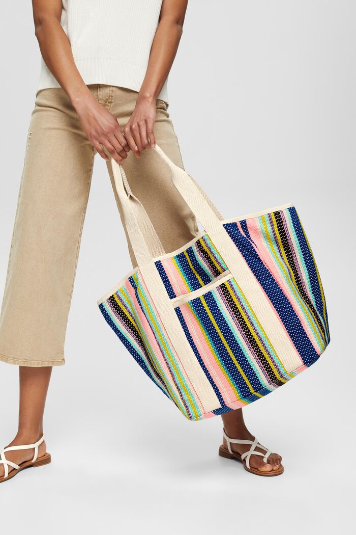 Bolso shopper con rayas de colores, CORAL, detail image number 1