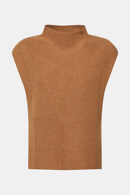 Jersey sin mangas en mezcla de lana, CARAMEL, overview