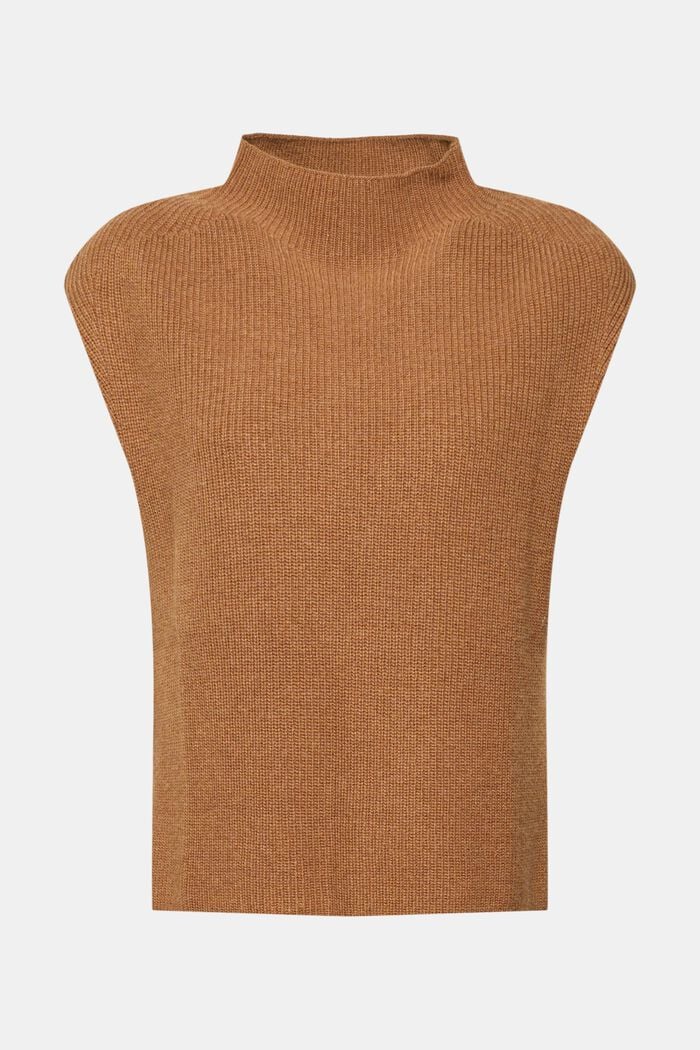 Jersey sin mangas en mezcla de lana, CARAMEL, detail image number 6