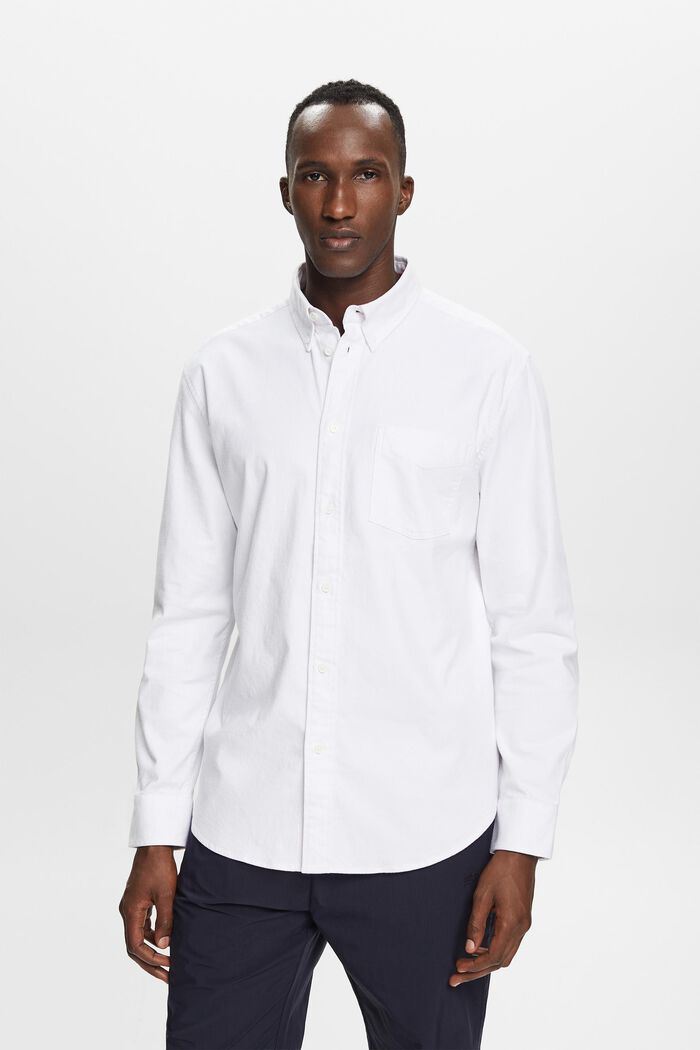 Camisa de sarga de corte normal, WHITE, detail image number 1