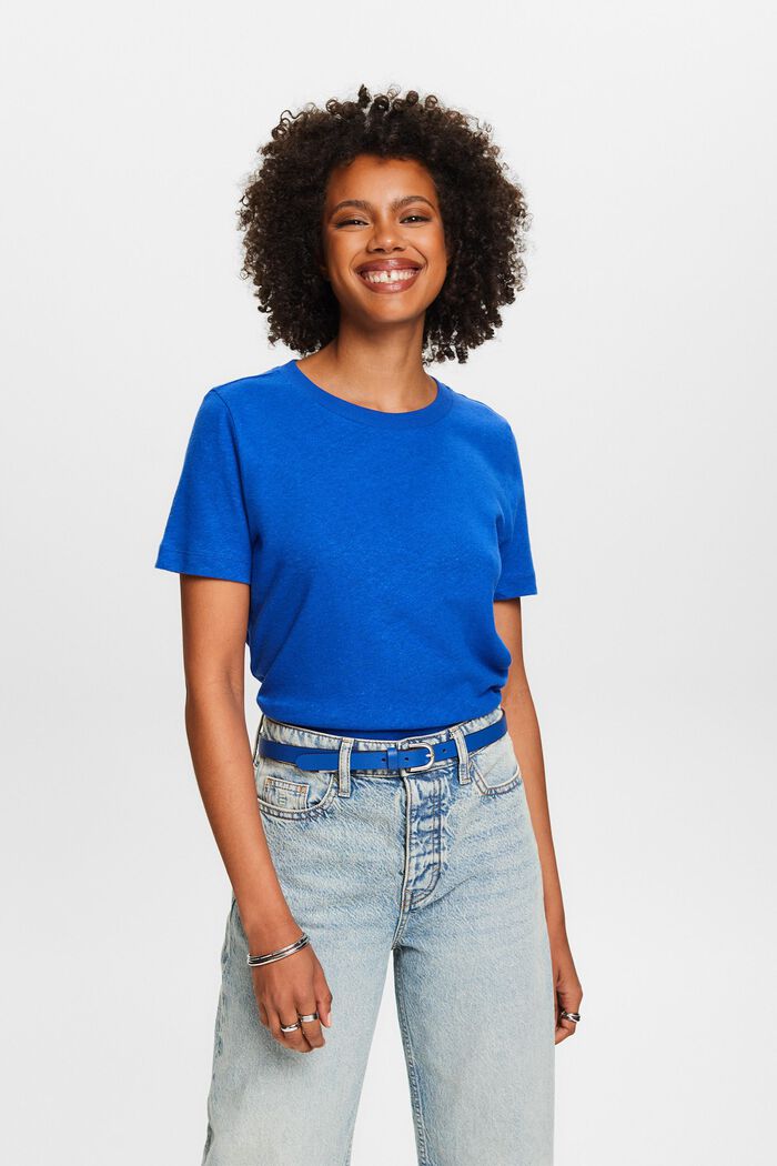 Camiseta de algodón y lino, BRIGHT BLUE, detail image number 4
