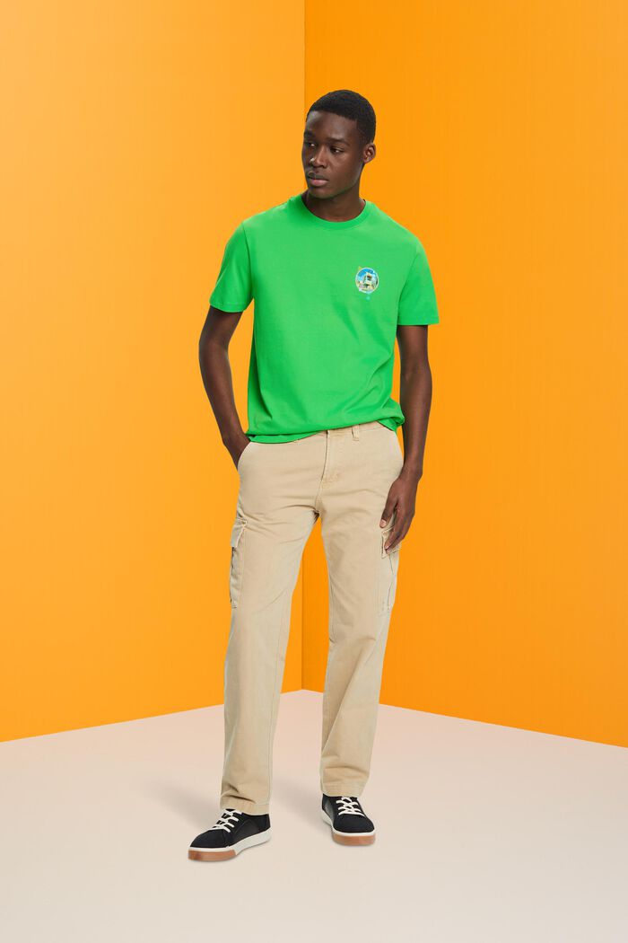 Camiseta de corte ajustado en algodón con estampado pequeño en el pecho, GREEN, detail image number 4