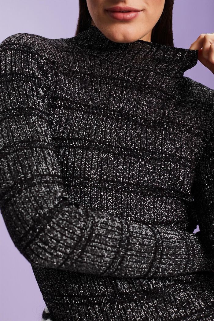 Jersey de cuello alto con brillo, LENZING™ ECOVERO™, BLACK, detail image number 3