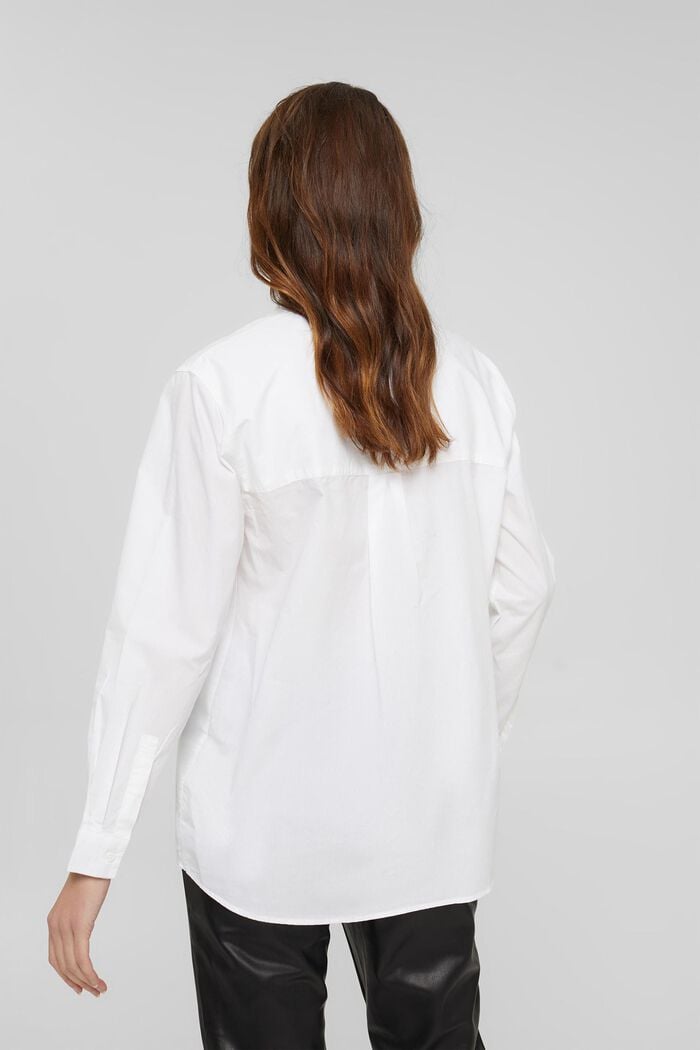 Blusa camisera con cuello mao, algodón ecológico, WHITE, detail image number 3