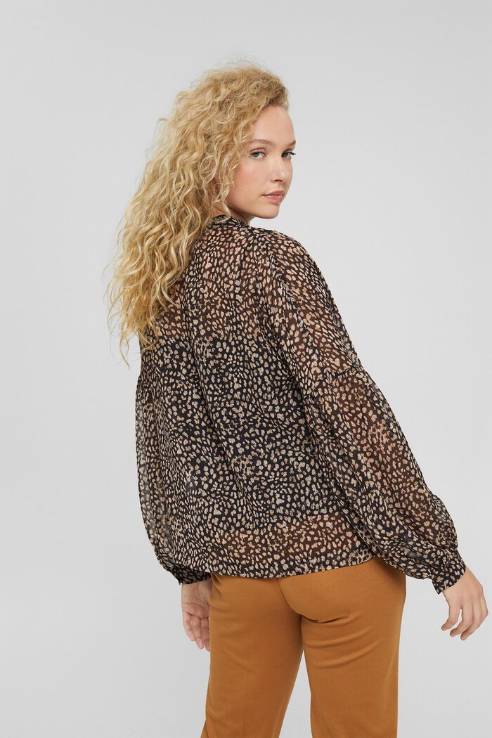 Reciclada: blusa con estampado de leopardo y aberturas en los hombros, BLACK, detail image number 3