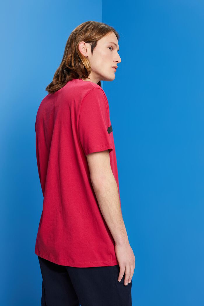 Camiseta de algodón con raya de color contrastante, DARK PINK, detail image number 3