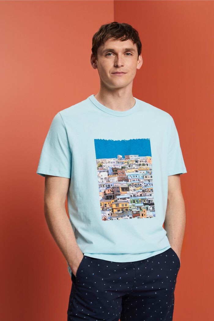 Camiseta de punto estampada, 100% algodón, LIGHT TURQUOISE, detail image number 0