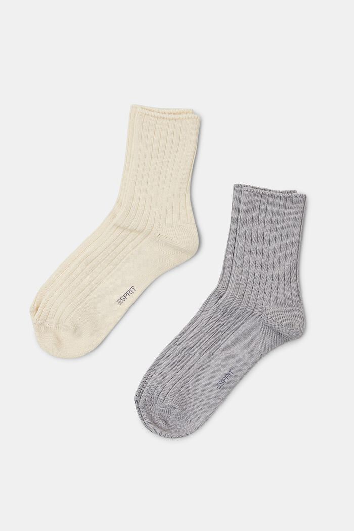 Pack de 2 pares de calcetines de punto acanalado, CREME/GREY, detail image number 0