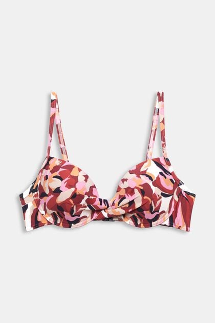 Top de bikini con estampado floral, con aros y relleno
