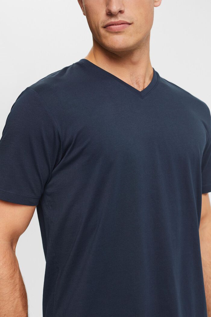 Camiseta de algodón sostenible con escote en pico, NAVY, detail image number 0