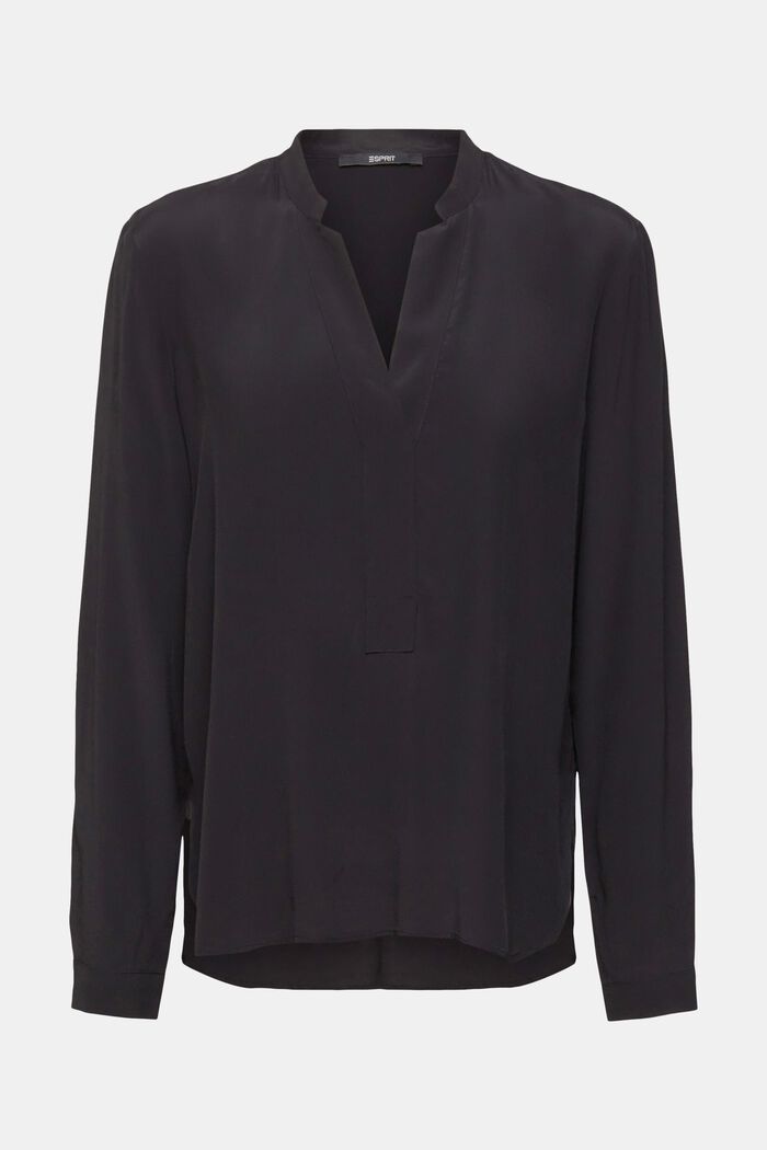 Blusa con cuello pico, LENZING™ ECOVERO™, BLACK, detail image number 5