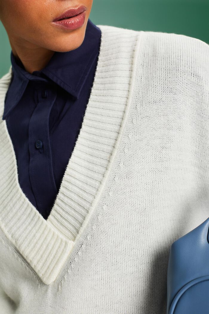 Jersey con cuello en pico en mezcla de lana y cachemira, ICE, detail image number 3