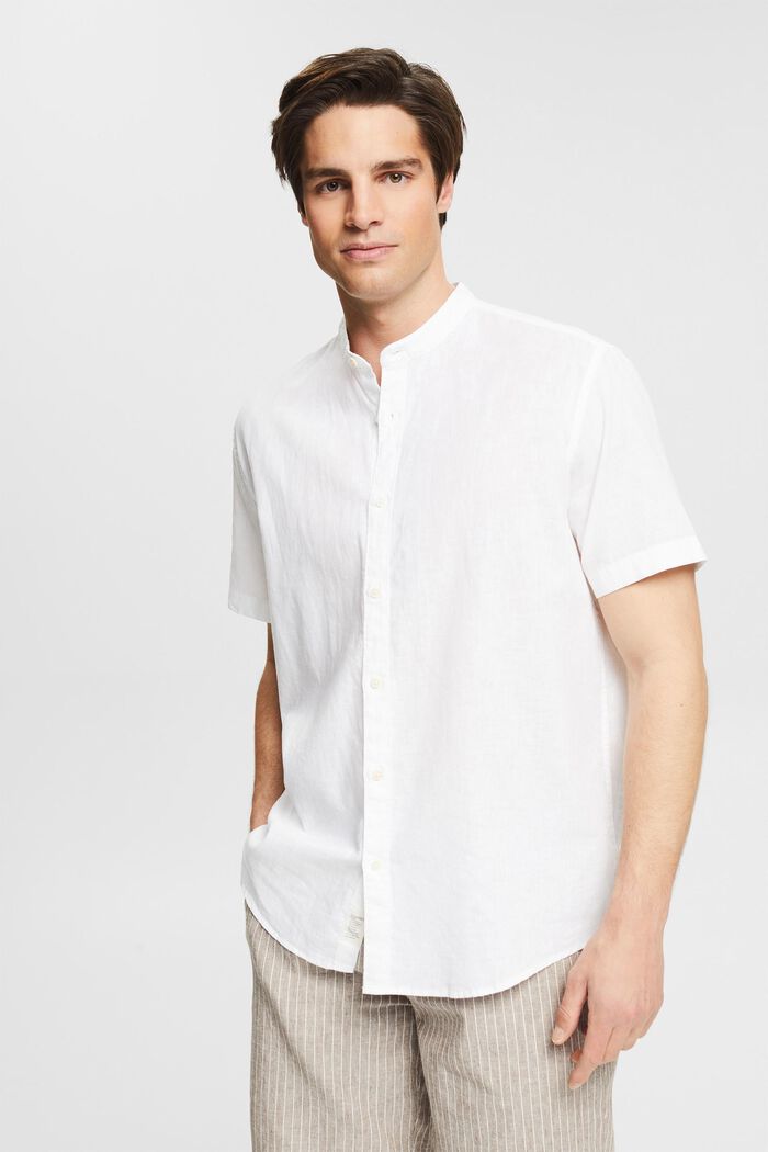 Camisa realizada en mezcla de lino, WHITE, detail image number 0