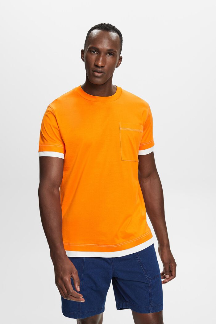 Camiseta de cuello redondo con capas, 100% algodón, BRIGHT ORANGE, detail image number 0