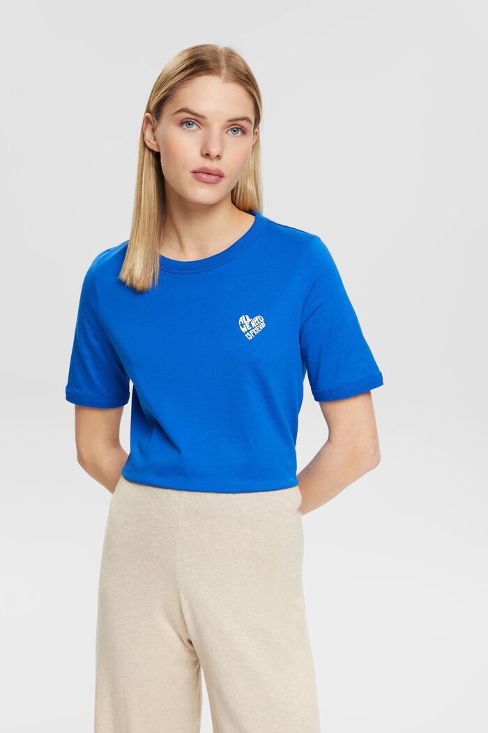 Camiseta de algodón con logotipo en forma de corazón, BLUE, detail image number 0