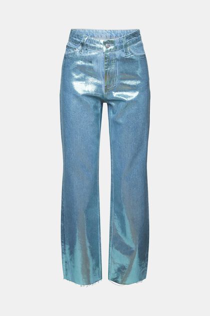 Jeans retro high waist straight con revestimiento metalizado