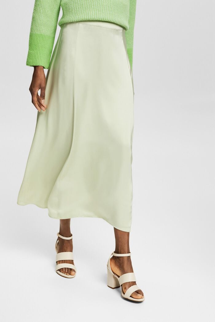 Falda midi de aspecto satinado, PASTEL GREEN, detail image number 0