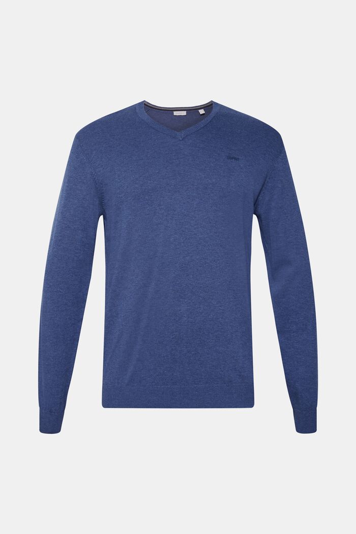 Jersey de escote en pico, 100 % algodón, DARK BLUE, detail image number 0