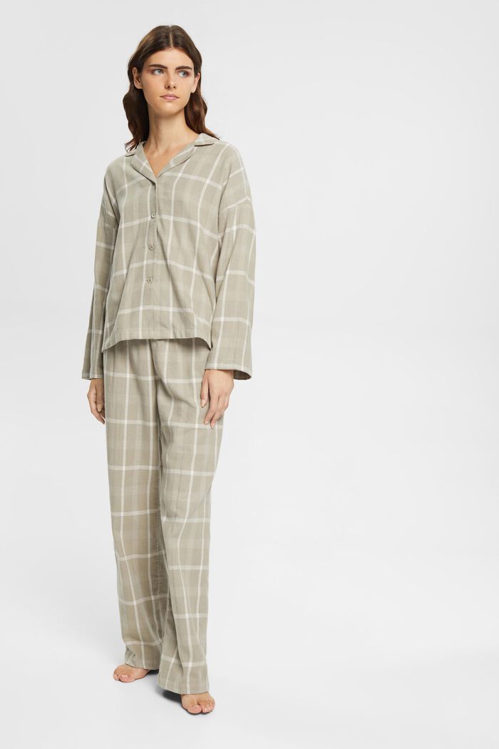 Conjunto de pijama de franela a cuadros, LIGHT KHAKI, detail image number 1