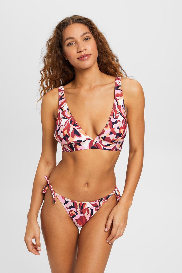 Top de bikini acolchado con estampado floral, DARK RED, detail image number 1