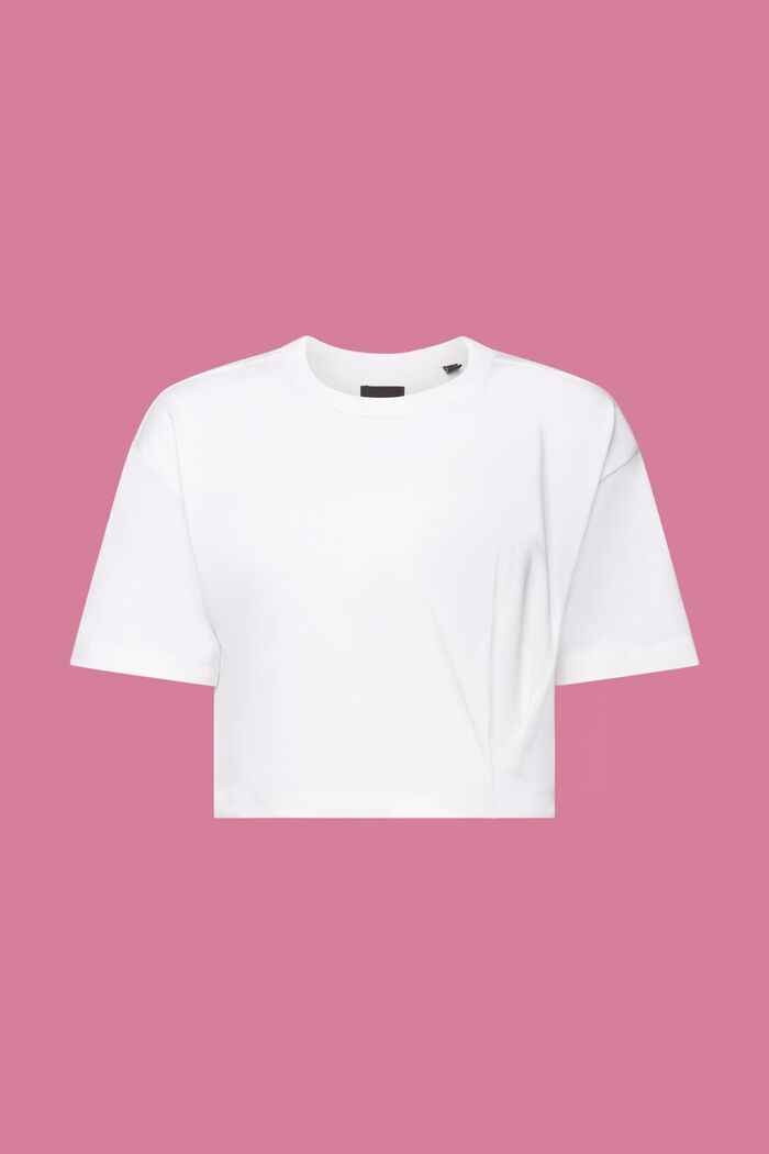Camiseta de tejido jersey con cuello redondo y diseño corto, WHITE, detail image number 6