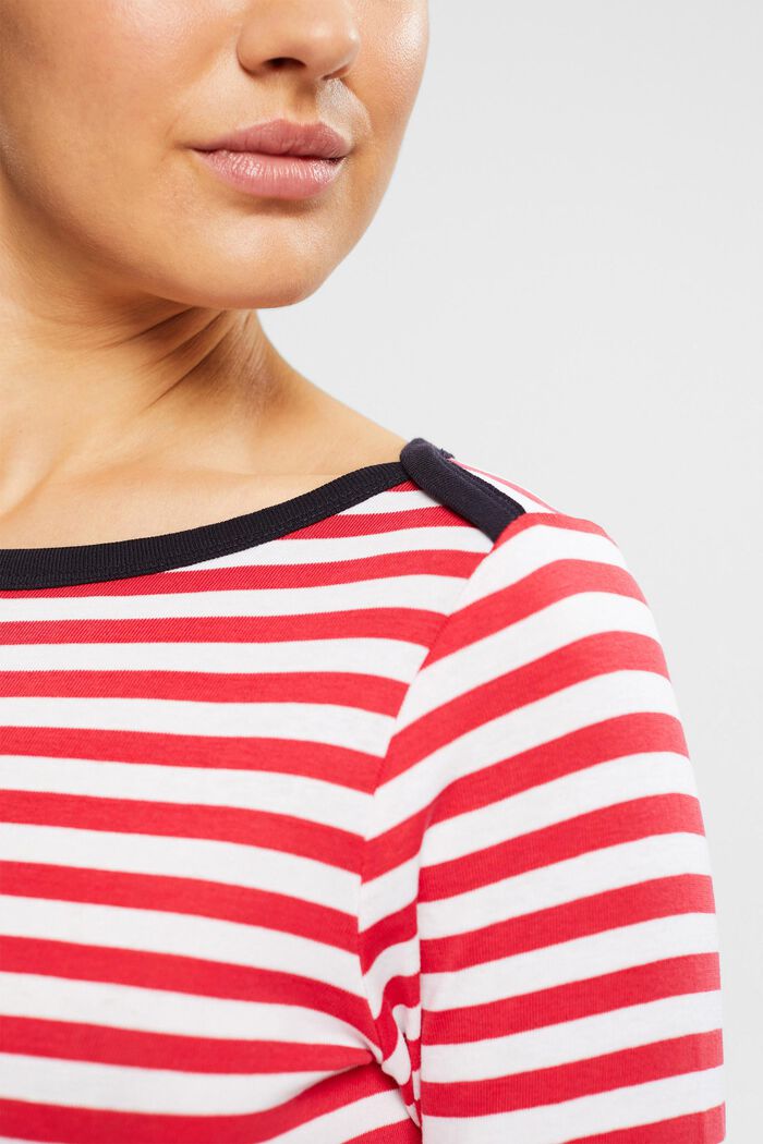 Camiseta de rayas y cuello barco, RED, detail image number 0