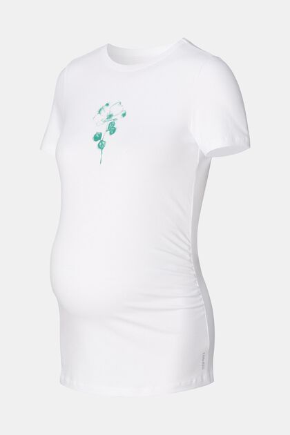 Camiseta con estampado de flores, algodón ecológico, BRIGHT WHITE, overview