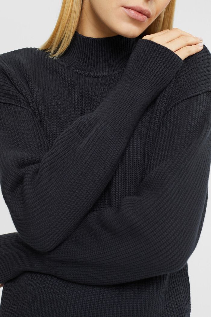 Jersey con cuello alto, 100% algodón, BLACK, detail image number 2