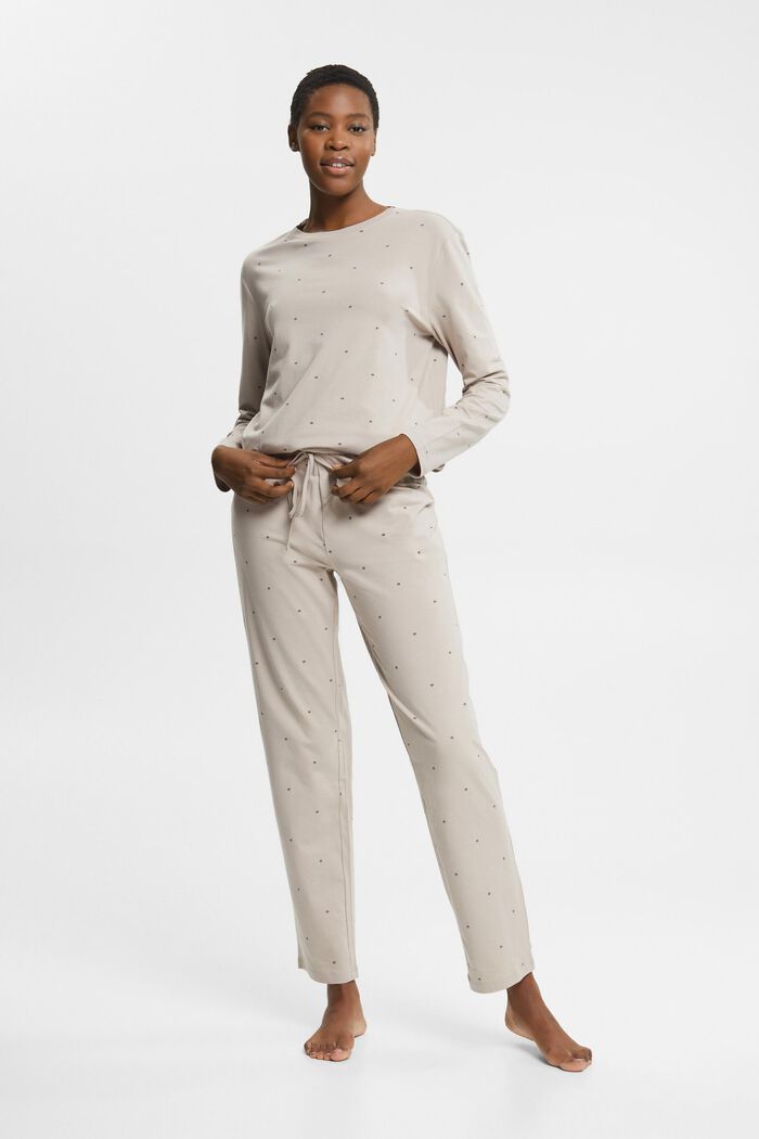 Pijama de algodón con estampado allover, LIGHT TAUPE, detail image number 0